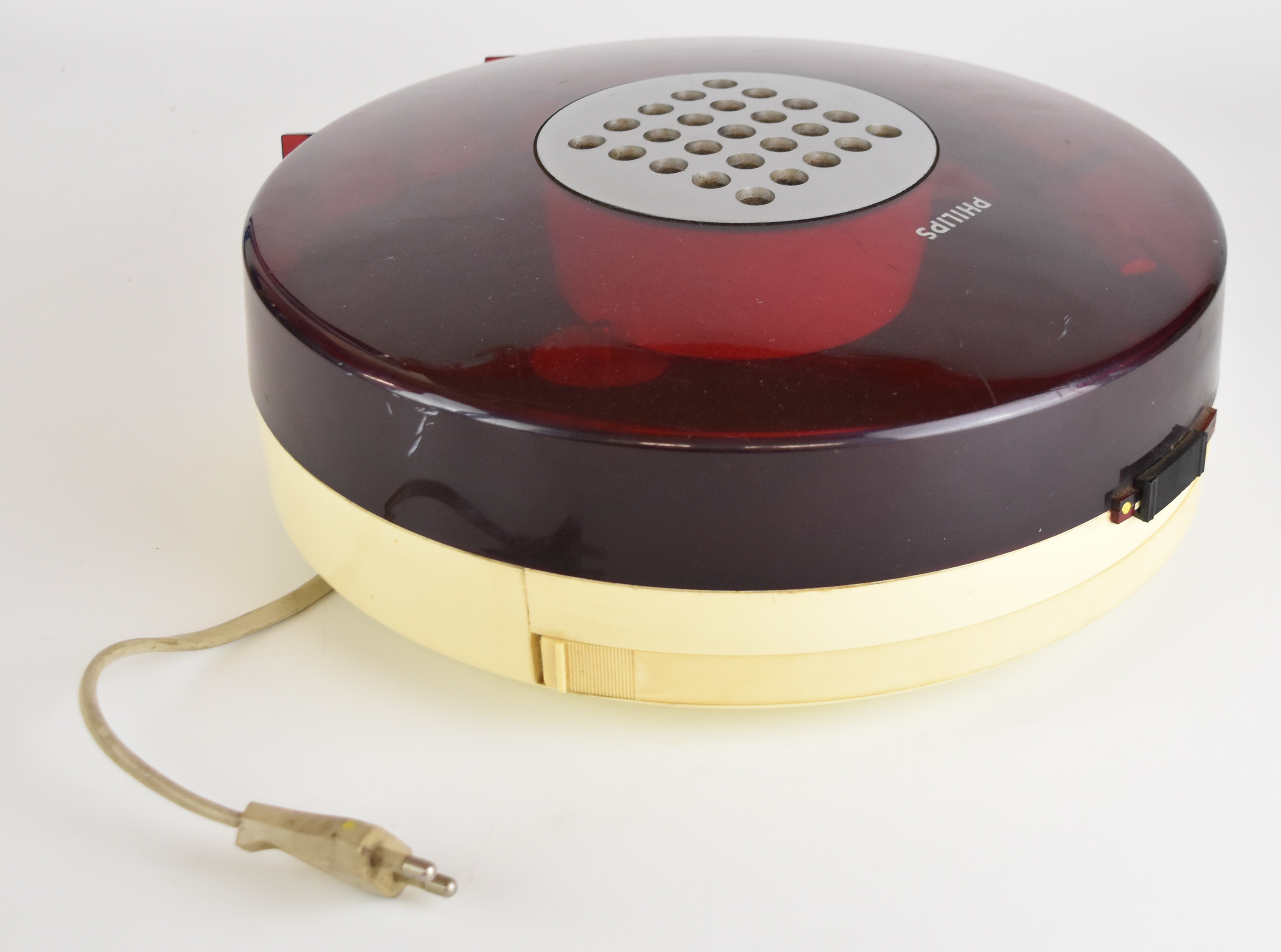 Philips retro UFO record player, model 22GF303/15L, with red plastic cover incorporating speaker