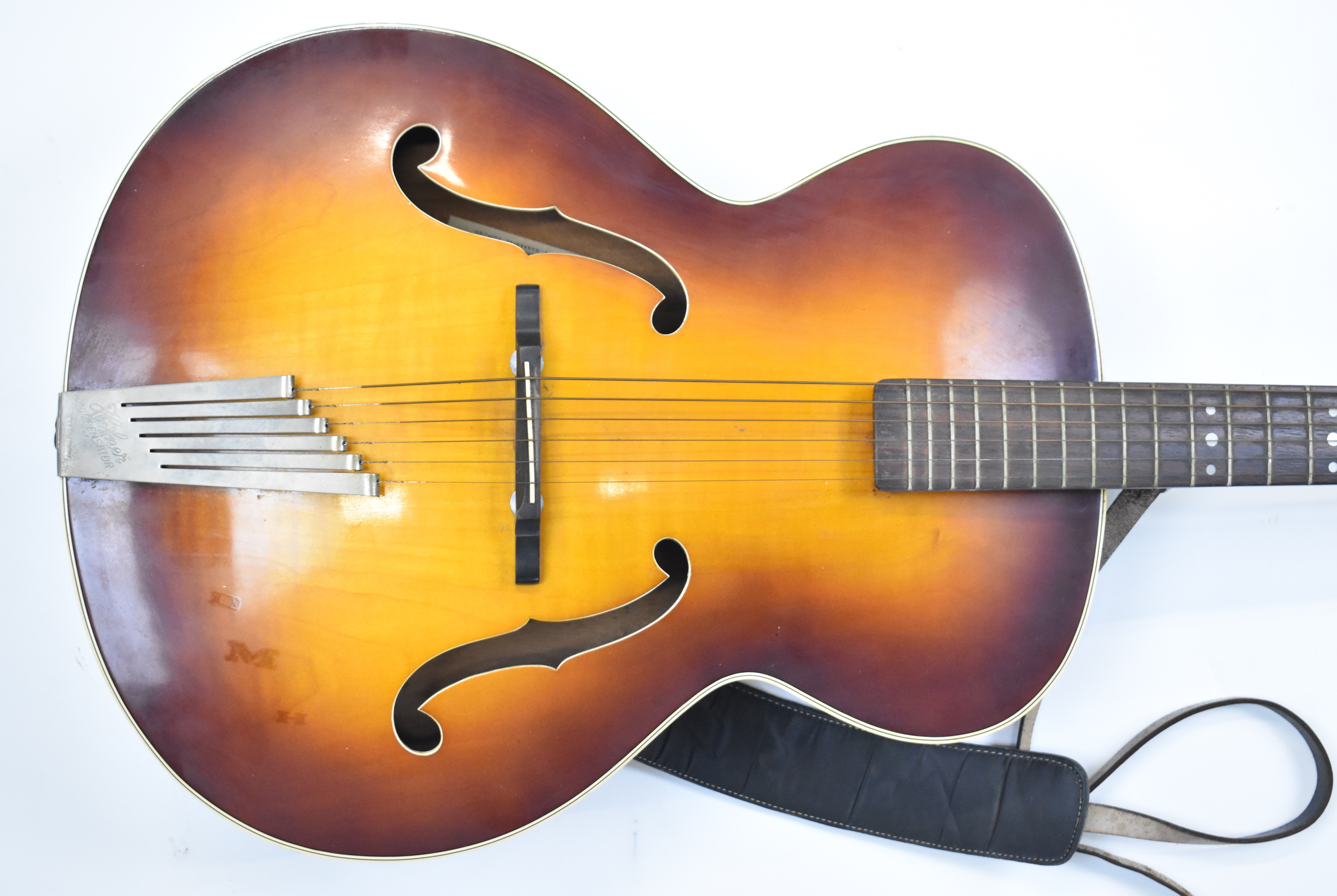 Hofner Senator acoustic guitar with faux ivory and mother of pearl decoration, length 105cm - Image 2 of 9