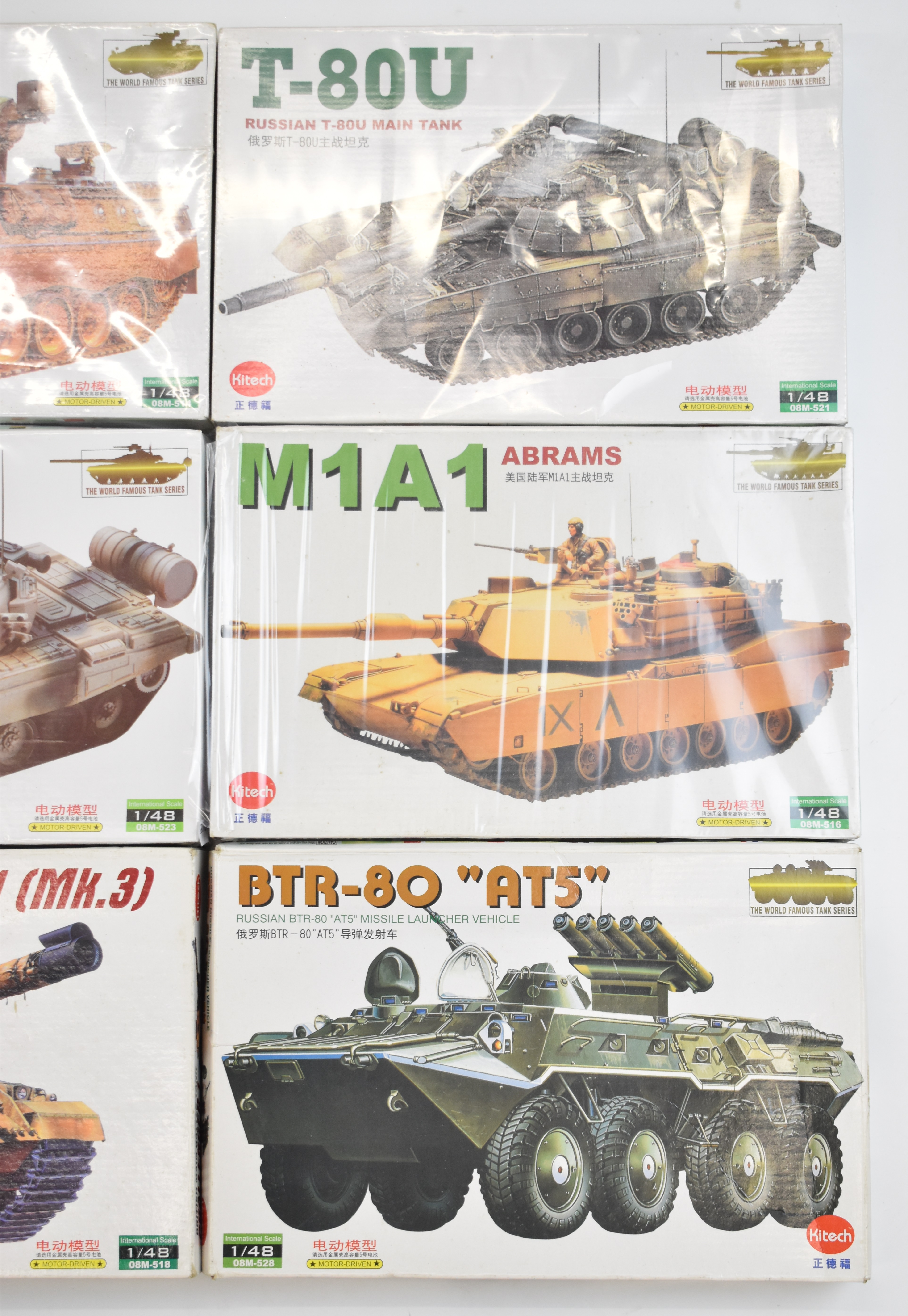 Nine Kitech World Famous Tank Series 1:48 scale motor driven plastic model kits to include Russian - Image 4 of 4