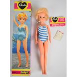 Pedigree Sunshine Sindy with short blonde hair and blue striped swimsuit, 44713, in original box.