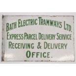 Bath Electric Tramways Ltd parcel office double sided vintage enamel advertising sign by Chromo