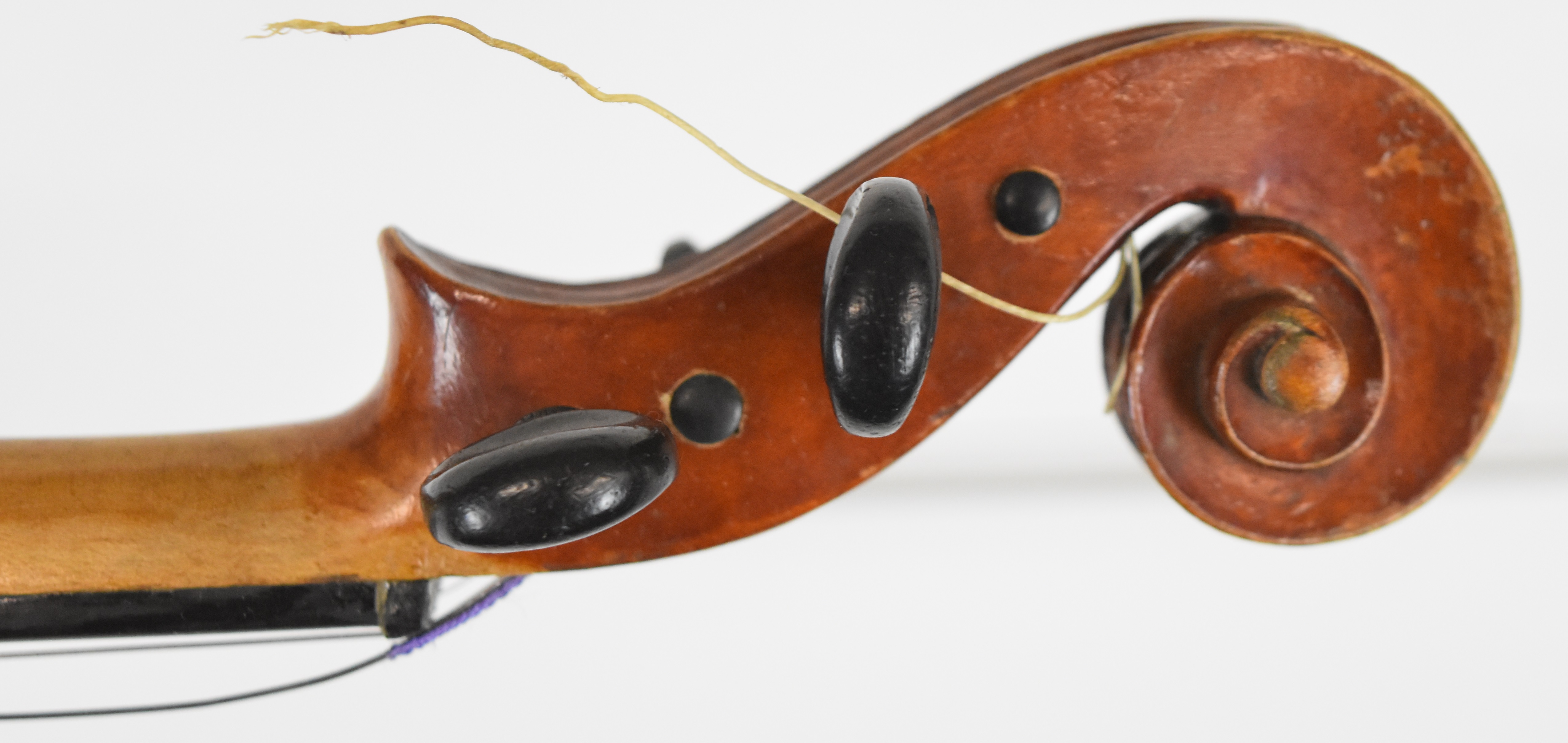 Unnamed 19th century violin with 35.5cm single piece back, in fitted case with bow - Image 8 of 14
