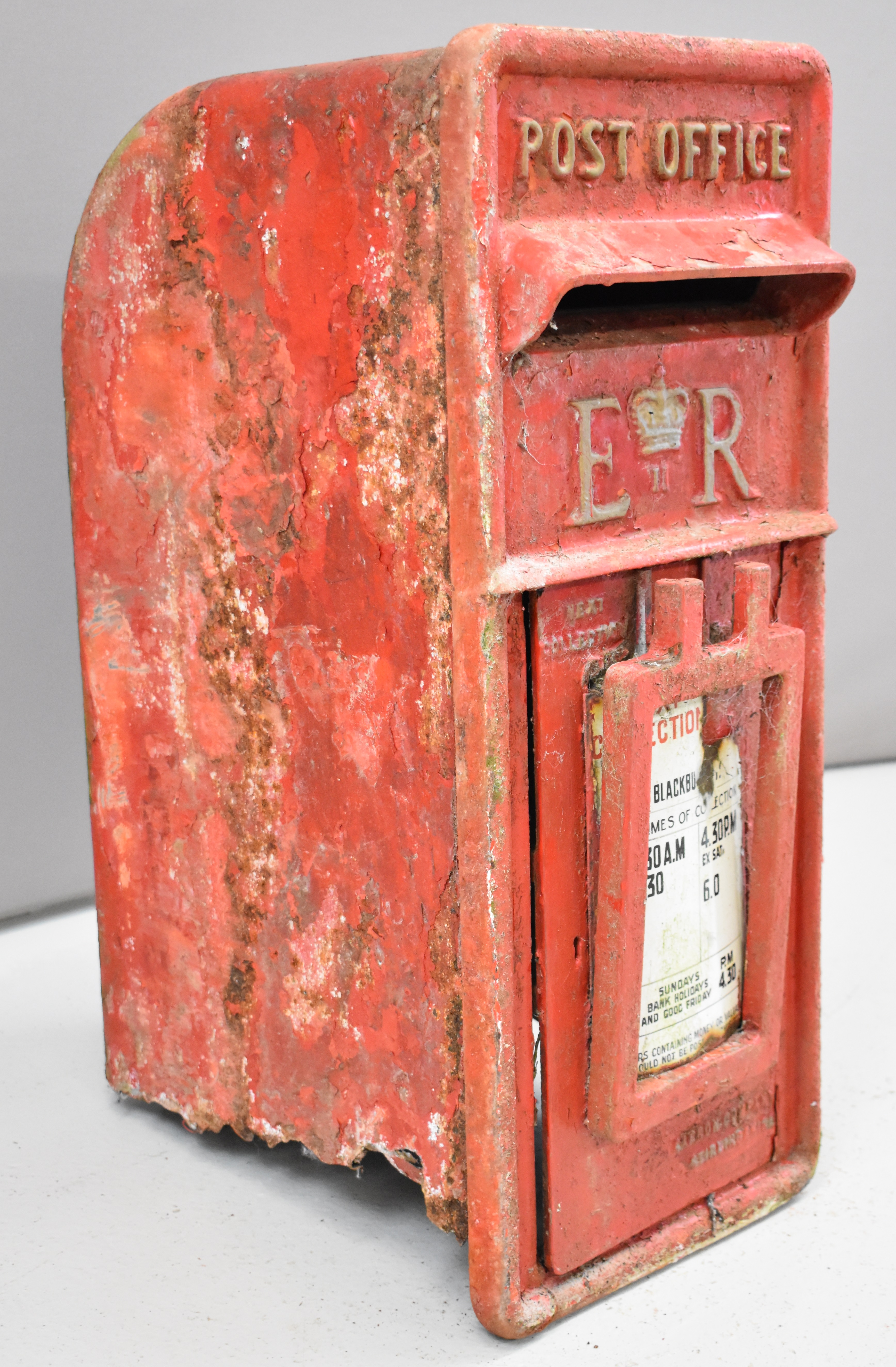 Elizabeth II cast iron and steel post box with enamel plate to front giving collection times, - Image 2 of 8