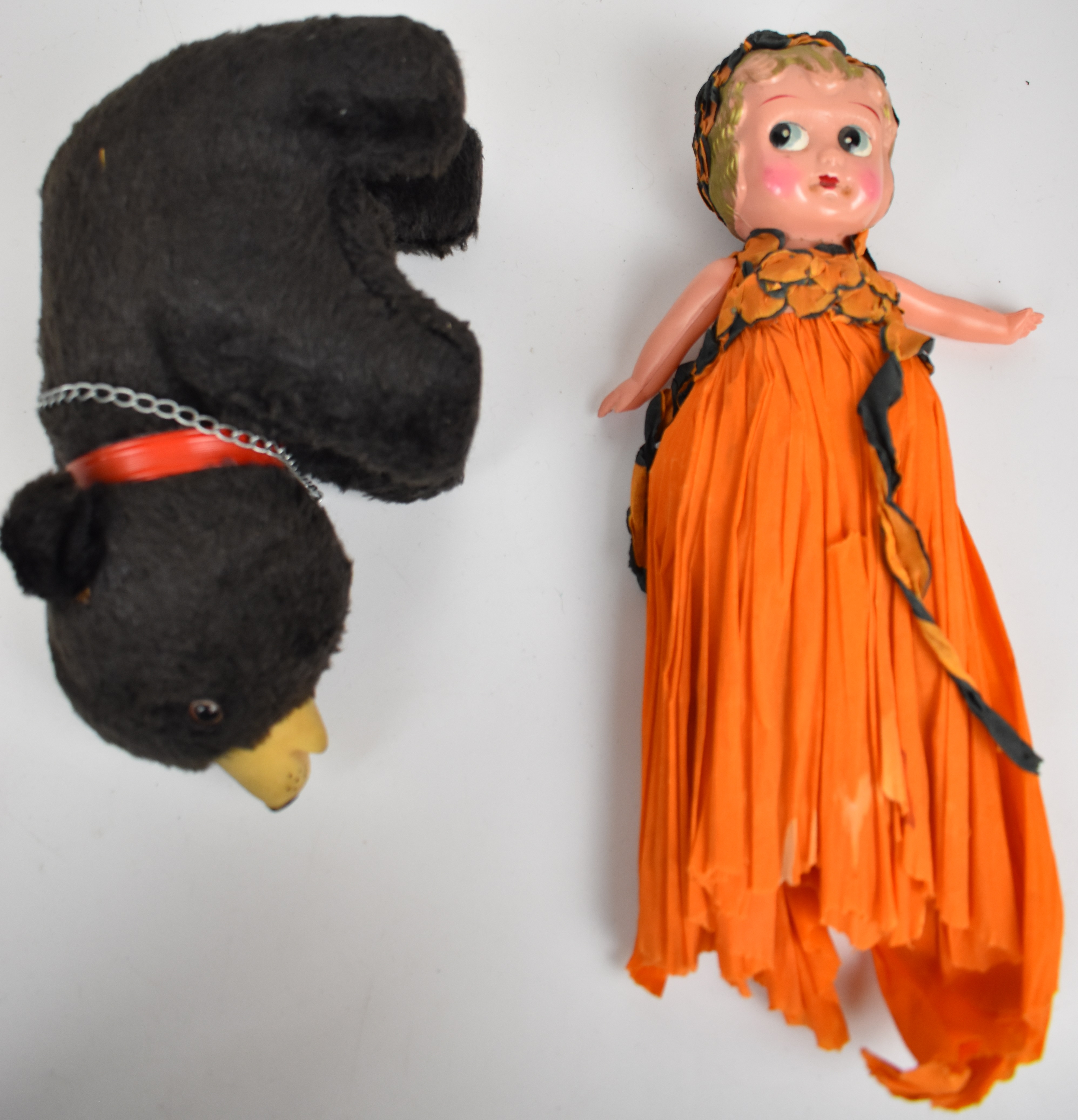 Five vintage Steiff, Merrythought and similar plush toys together with a 1930's celluloid doll in - Image 5 of 5