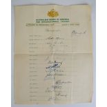 Australian Board of Control for International Cricket XI Coronation Tour official autograph sheet