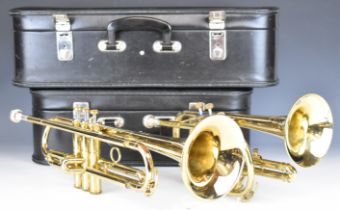 Two Boosey and Hawkes brass musical instruments comprising B&H 400 Bb trumpet serial no. 093523