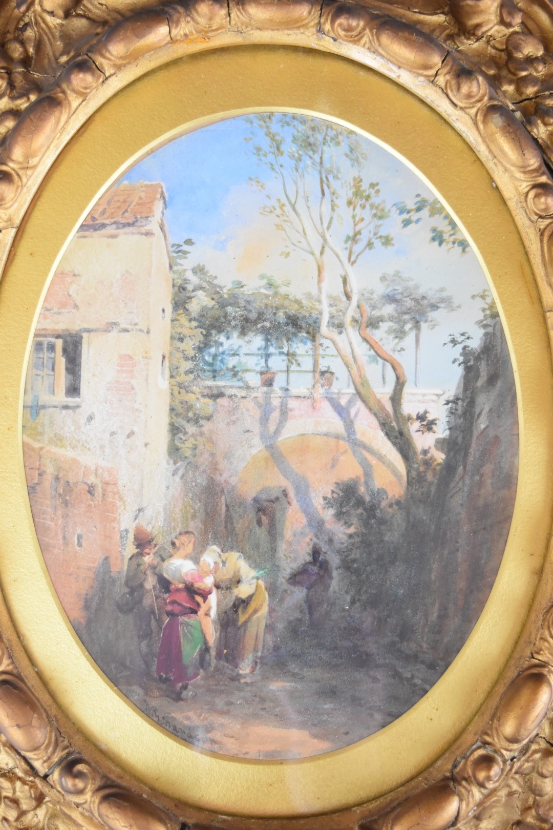 Thomas Miles Richardson (1784-1848) pair of oval watercolor landscapes, likely Italian or similar - Image 3 of 4