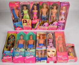 Twelve Mattel Barbie dolls dating to the 1990's and 00's to include Palm Beach 53457, Miami Ken