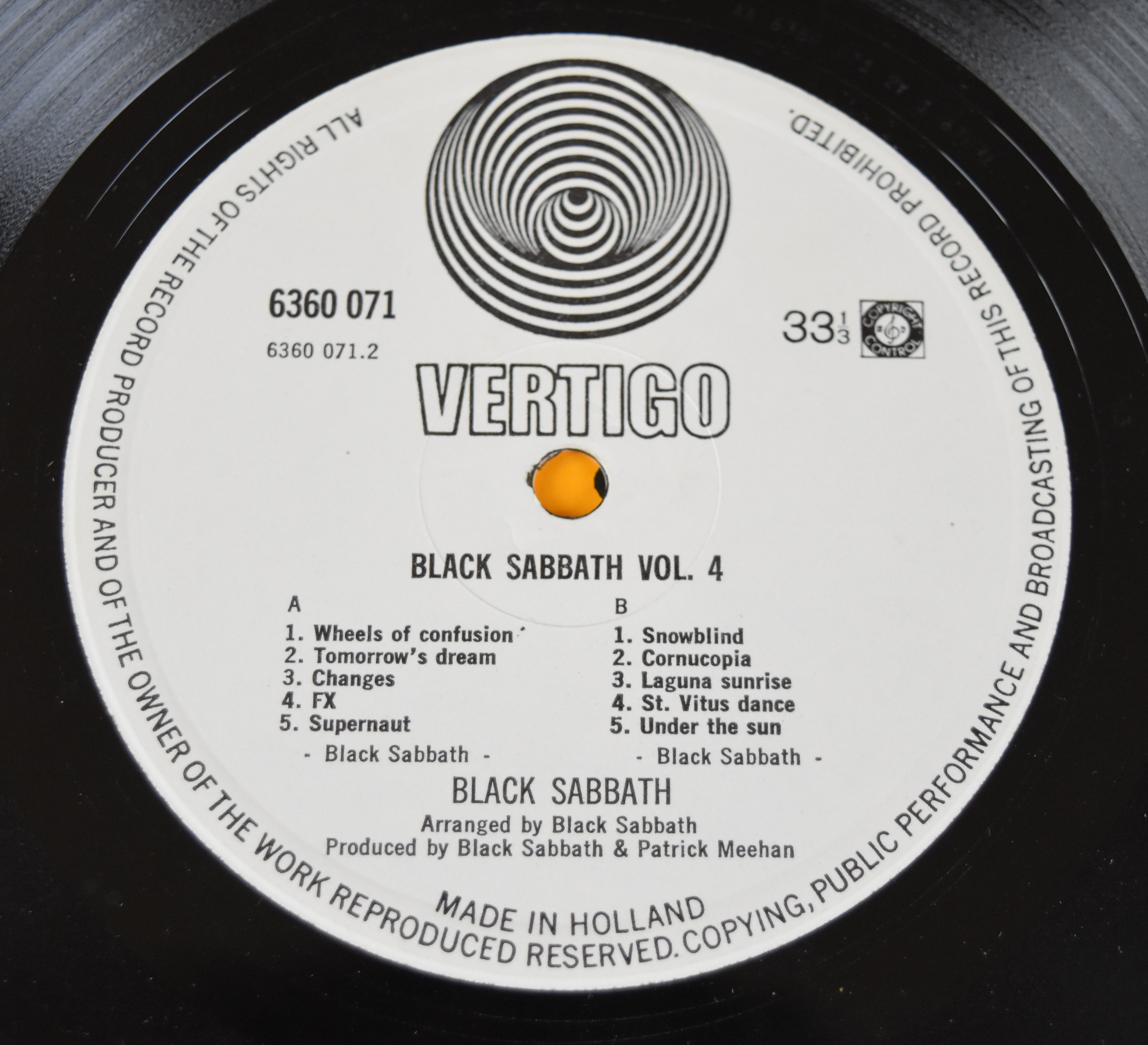 Black Sabbath - Volume 4 (6360-071) Vertigo Dutch pressing with black and white swirls, record - Image 4 of 4