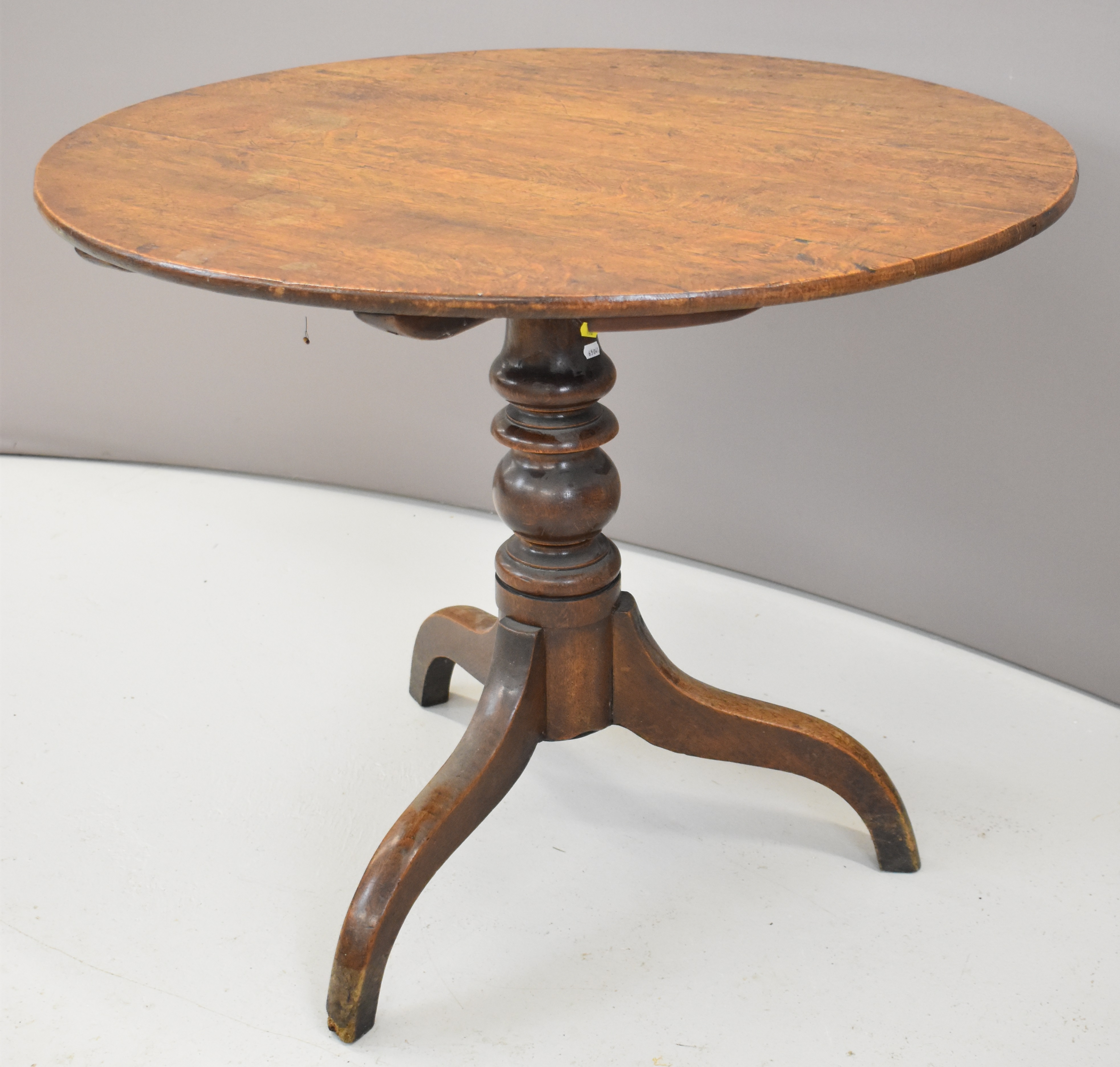 19thC oak circular tilt top table, height 73 x diameter 87cm - Image 3 of 3