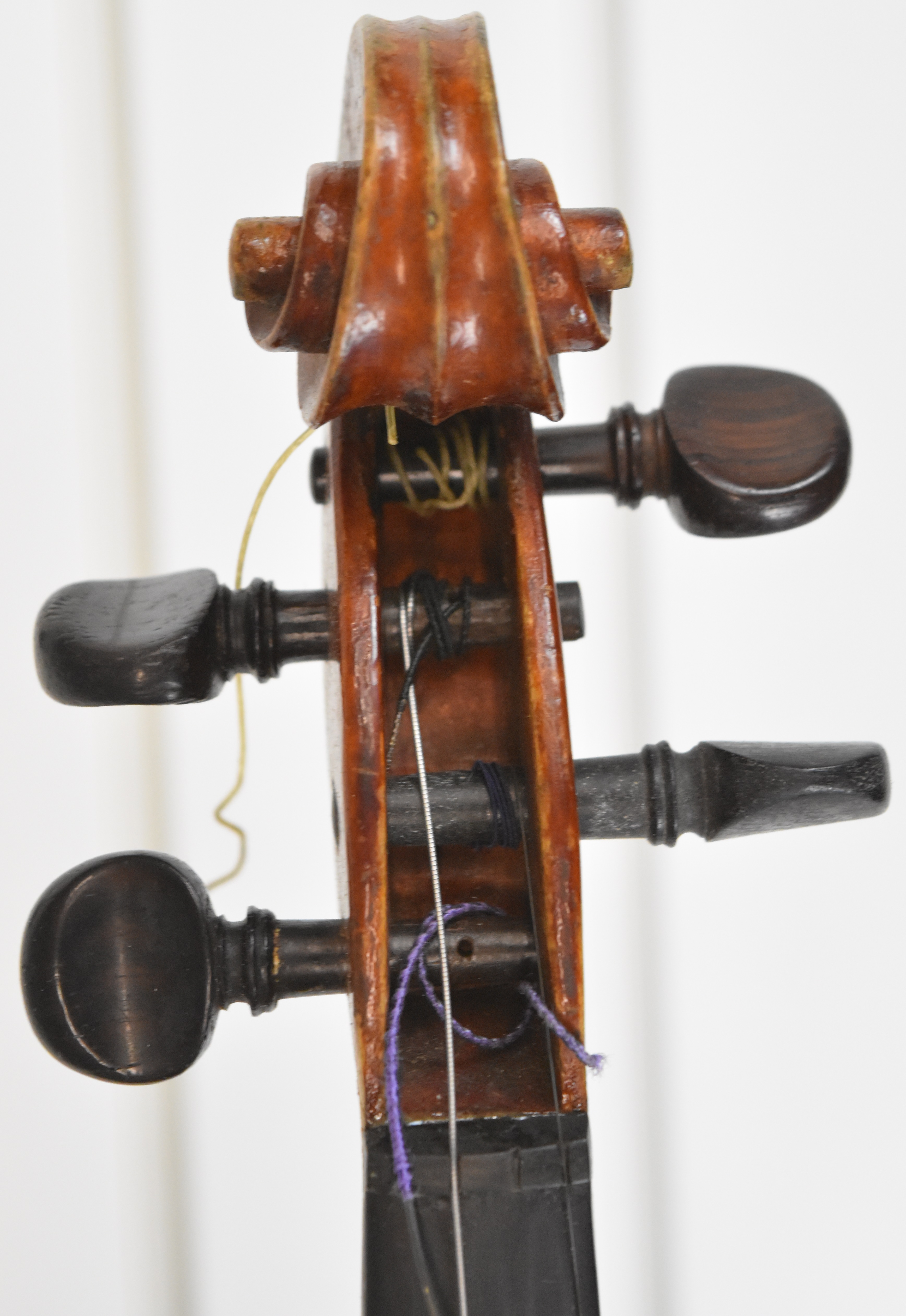 Unnamed 19th century violin with 35.5cm single piece back, in fitted case with bow - Image 9 of 14