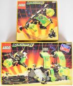 Two Lego Blacktron building sets comprising Alpha Centauri Outpost 6988 and Gamma- V Laser Craft