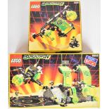 Two Lego Blacktron building sets comprising Alpha Centauri Outpost 6988 and Gamma- V Laser Craft