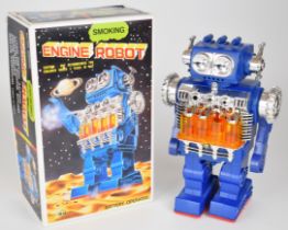 Japanese battery operated plastic body 'Smoking Engine' robot by Horikawa, height 25cm, in