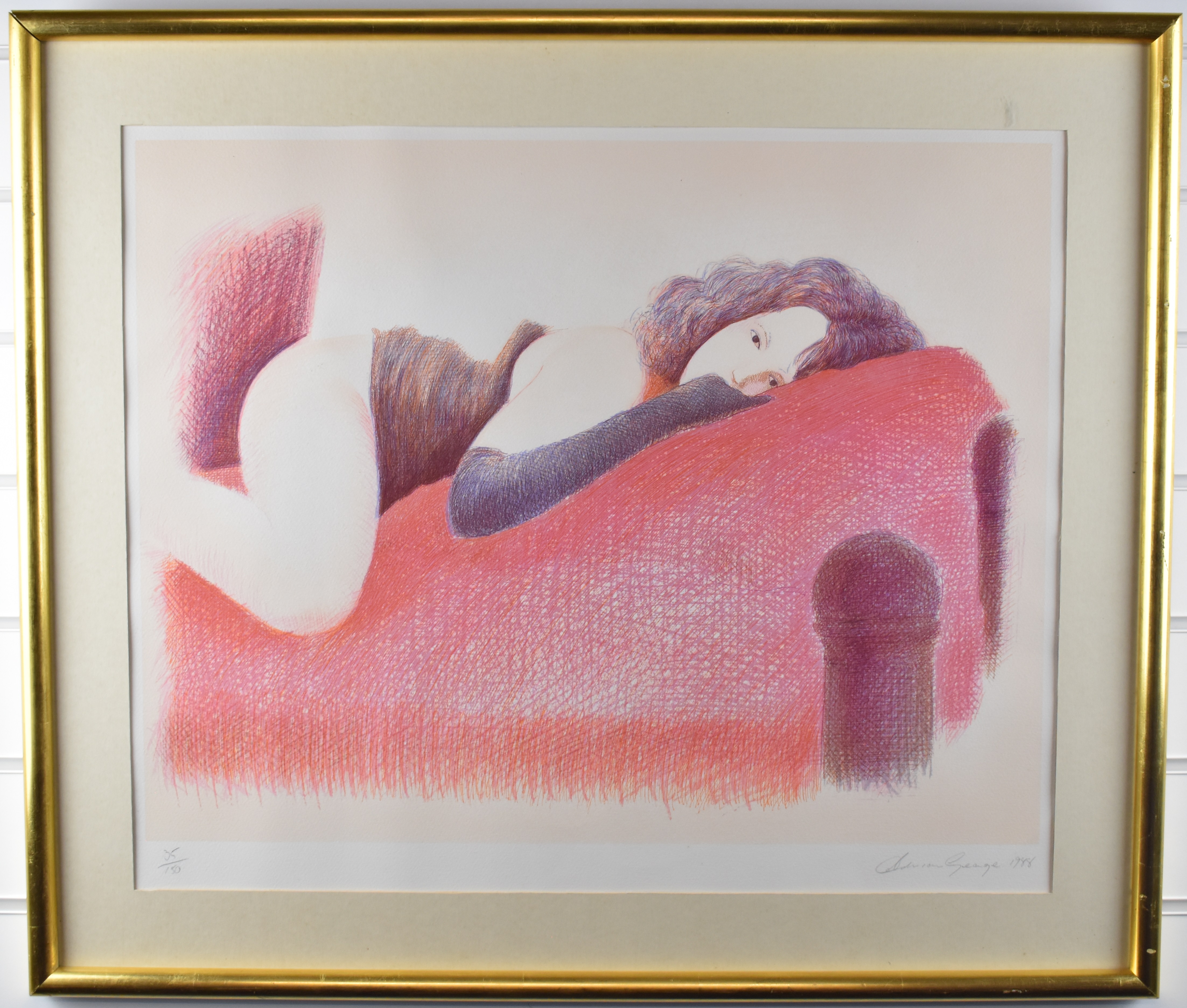 Adrian George (1944-2021) signed limited edition (35/150) print lady on a bed, signed, dated 1988 - Image 2 of 5