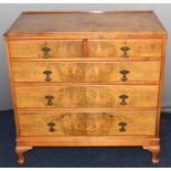 Walnut chest of two over three graduated drawers, raised on cabriole legs, W93 x D49 x H92cm