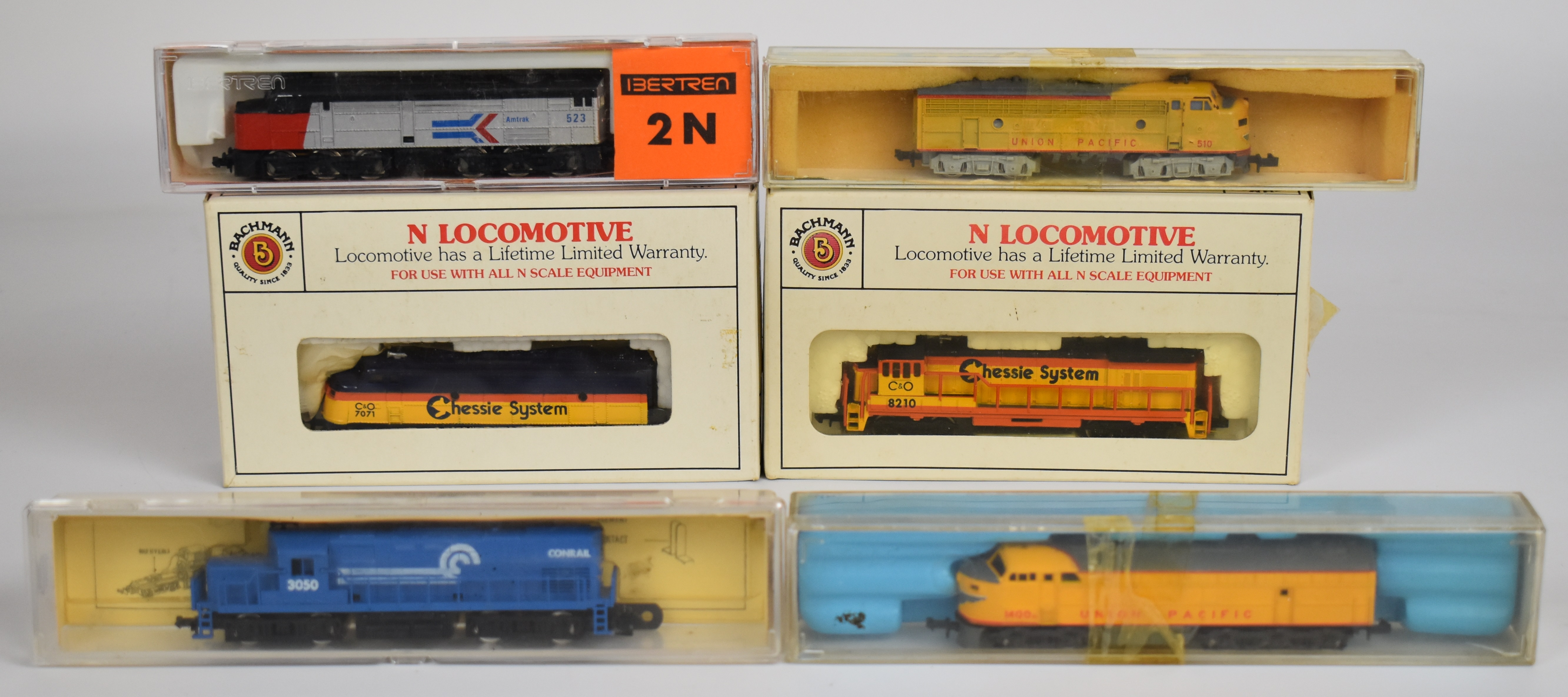 Six N gauge Minitrix, Bachmann and similar American diesel locomotives to include EMD F9 Diesel '