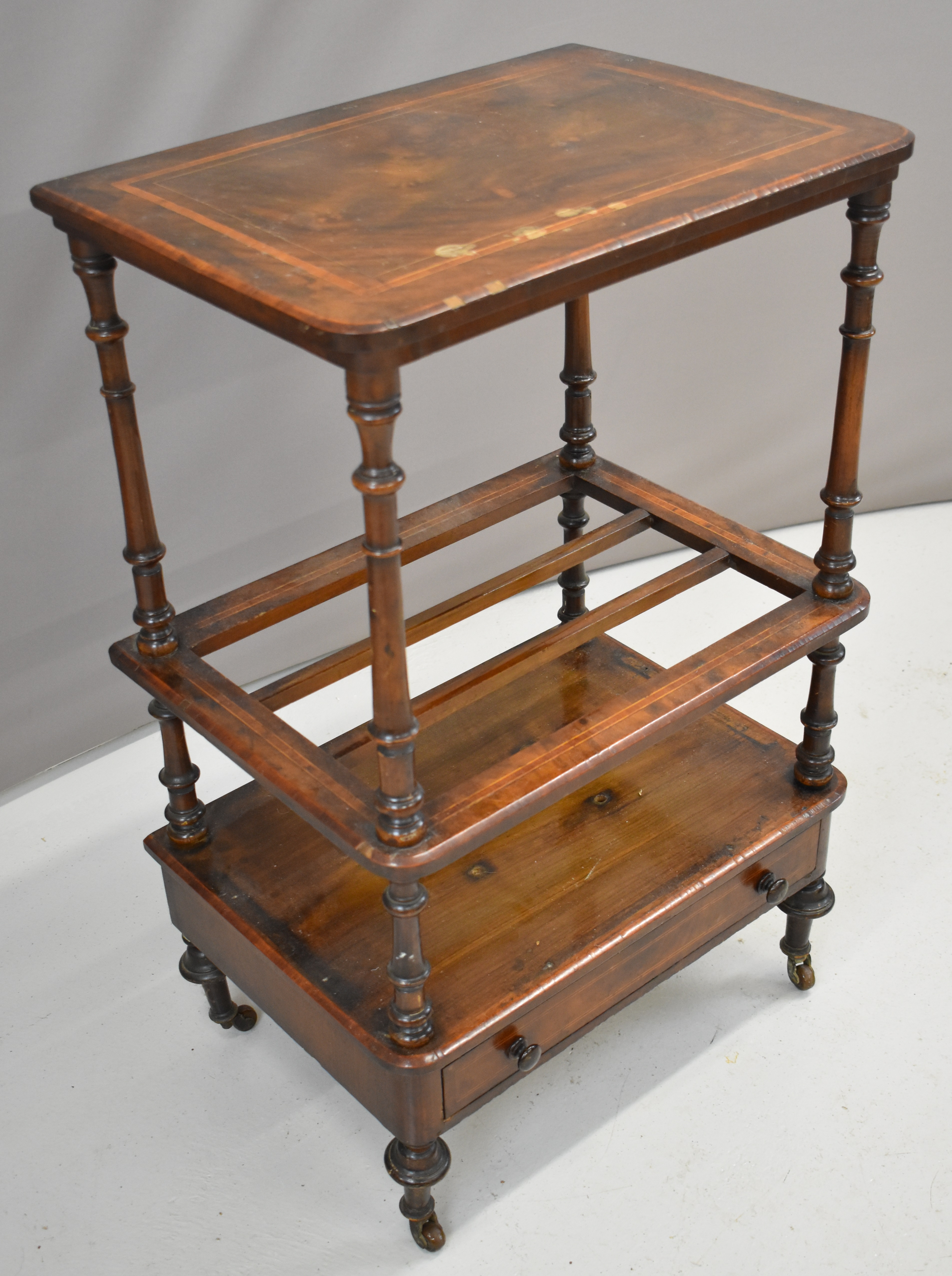 19thC inlaid mahogany Canterbury occasional table, W56 x D40 x H90cm - Image 3 of 4