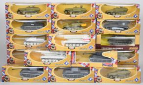 Twenty-one Solido The Famous Battles Collection 1:72 scale diecast model tanks and similar