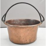 Large copper pan with iron swing handle, would suit logs or similar, width 60cm