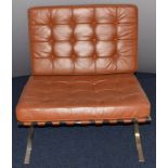 Brown leather and chrome Mies van der Rohe Barcelona style upholstered chair, W75cm
