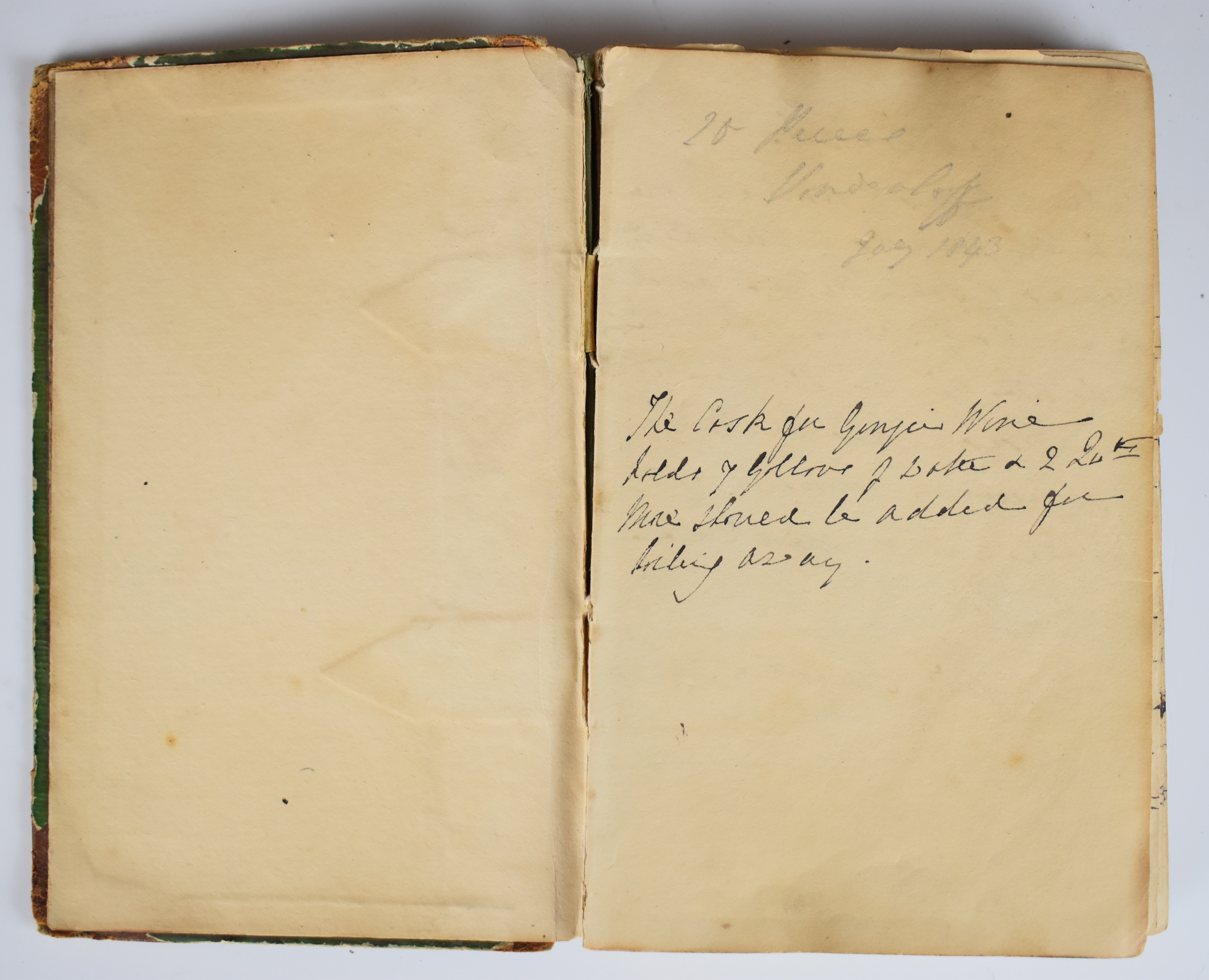 19thC handwritten Recipe Book with pencil date 1843 at front and with an index listing 120 - Image 2 of 5