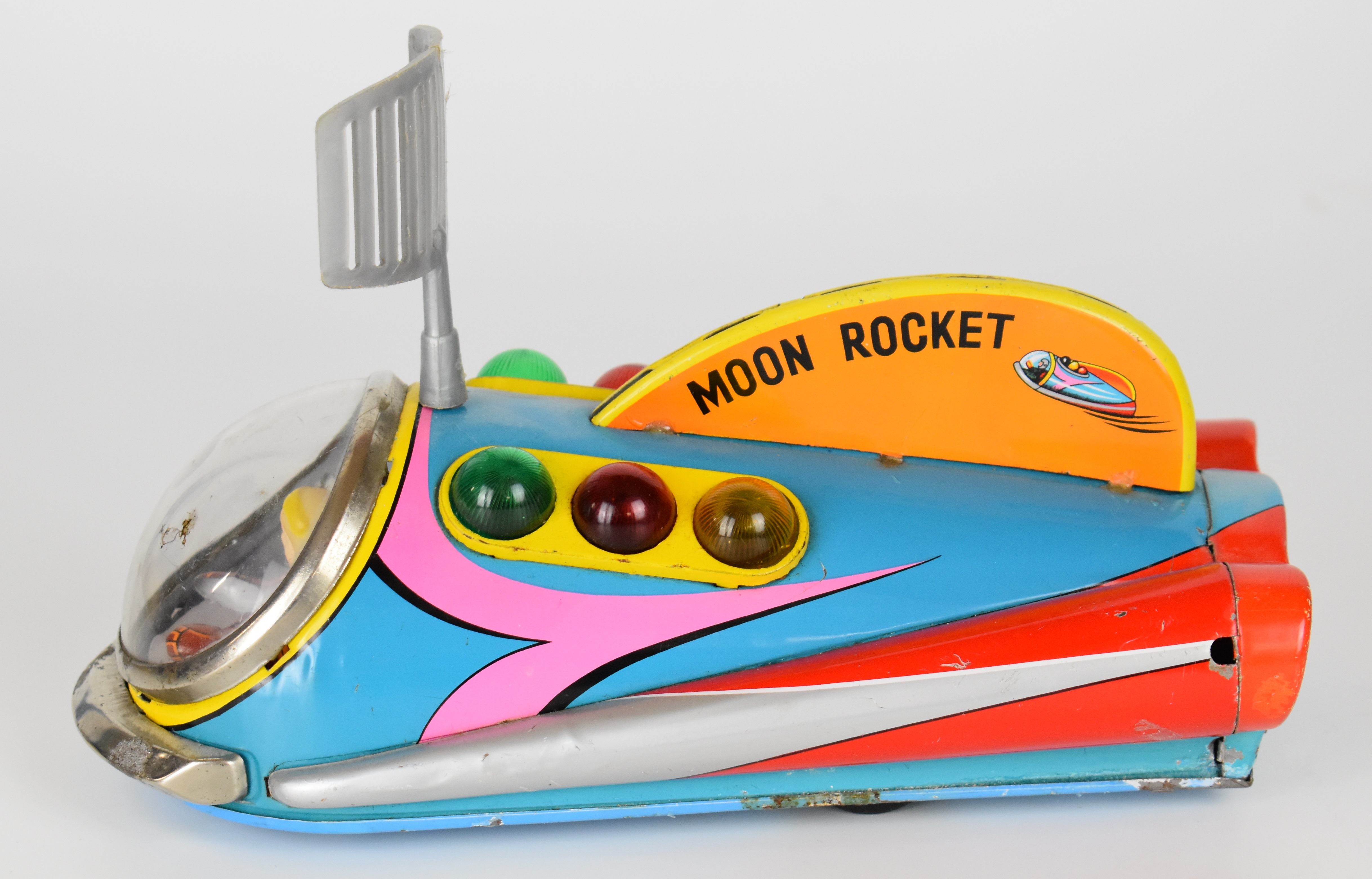 Japanese battery operated tinplate 'Moon Rocket' space car by Modern Toys (Japan), length 23cm. - Image 3 of 6