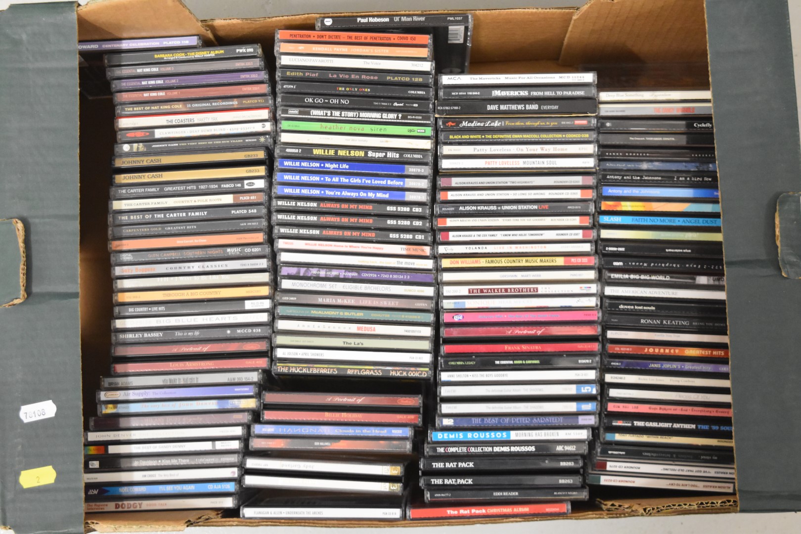 Approximately 125 mixed genre CD collection including Blue Grass, Rat Pack, Country, Willie