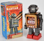 Japanese battery operated tinplate 'Attacking Martian' robot by Horikawa (SH Toys), height 25cm,