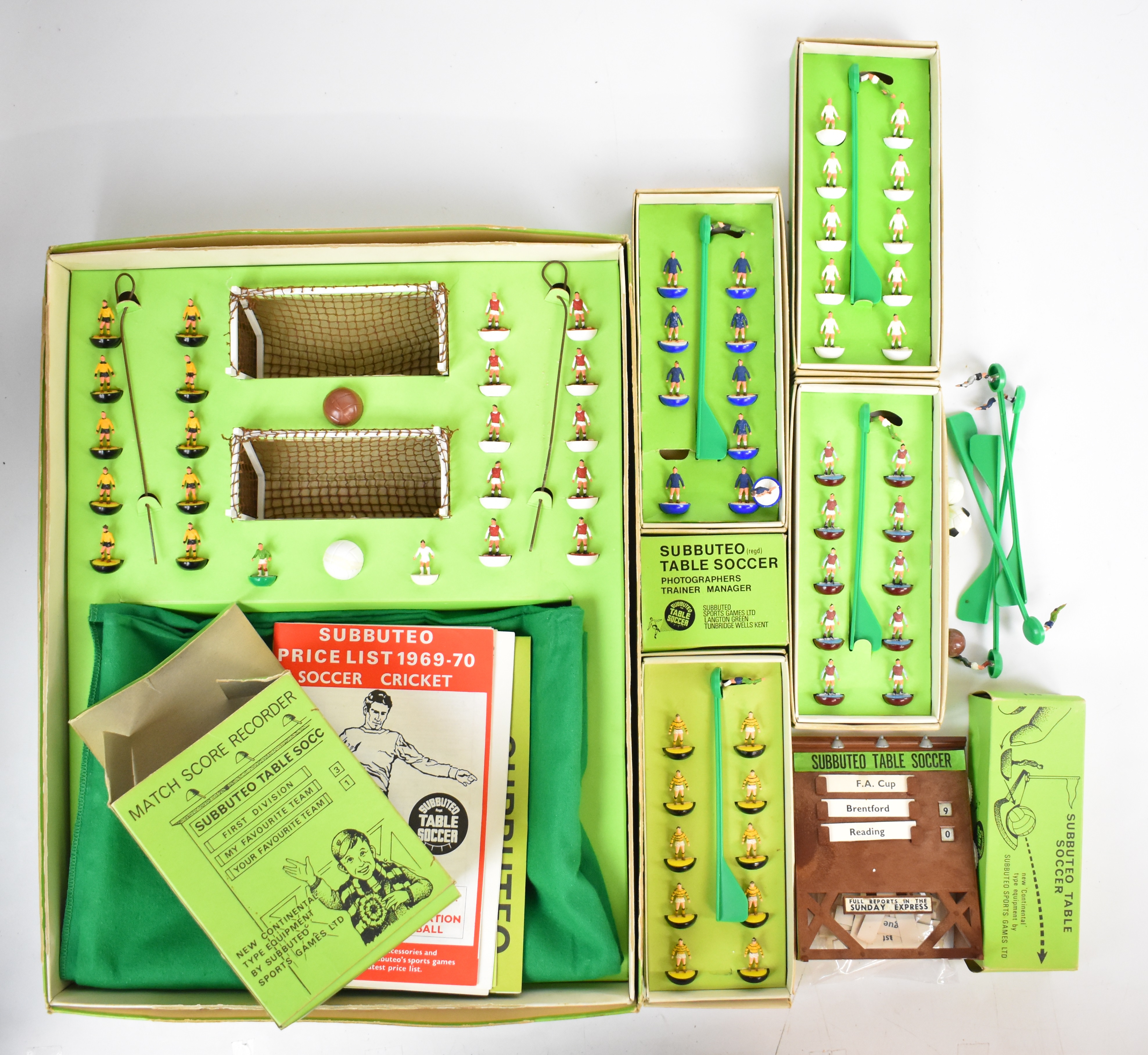 A collection of vintage Subbuteo comprising Club Edition main set, four extra teams and accessories,