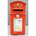 George VI cast iron lamp post mounted letter box with GR VI and crown to top and information board