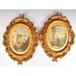 Thomas Miles Richardson (1784-1848) pair of oval watercolor landscapes, likely Italian or similar