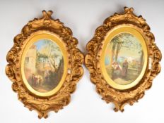 Thomas Miles Richardson (1784-1848) pair of oval watercolor landscapes, likely Italian or similar