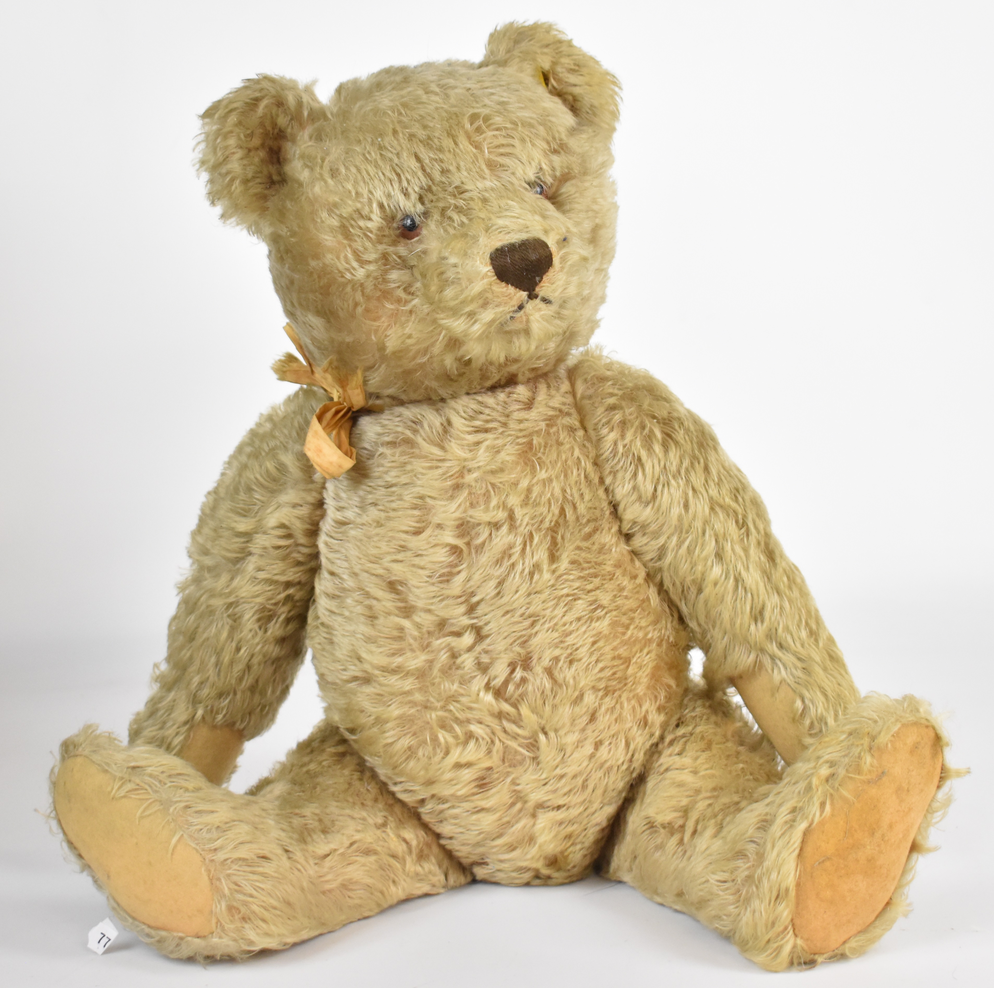 Steiff Teddy bear c.1950's with blonde mohair, cloth pads, disc joints, growler, stitched snout,