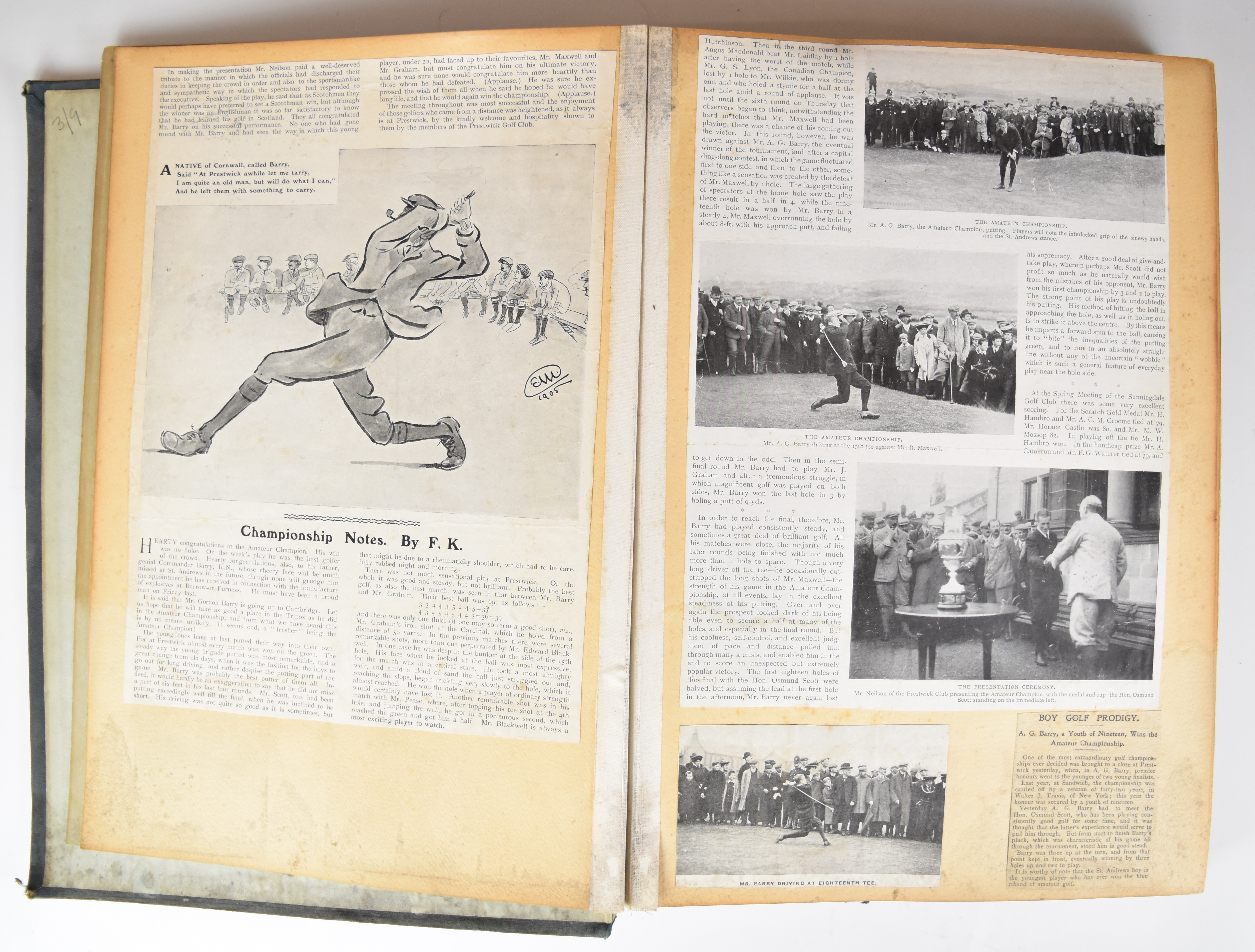 Golfing interest scrapbook c1906-1919 with references and images relating to Cheltenham ladies'