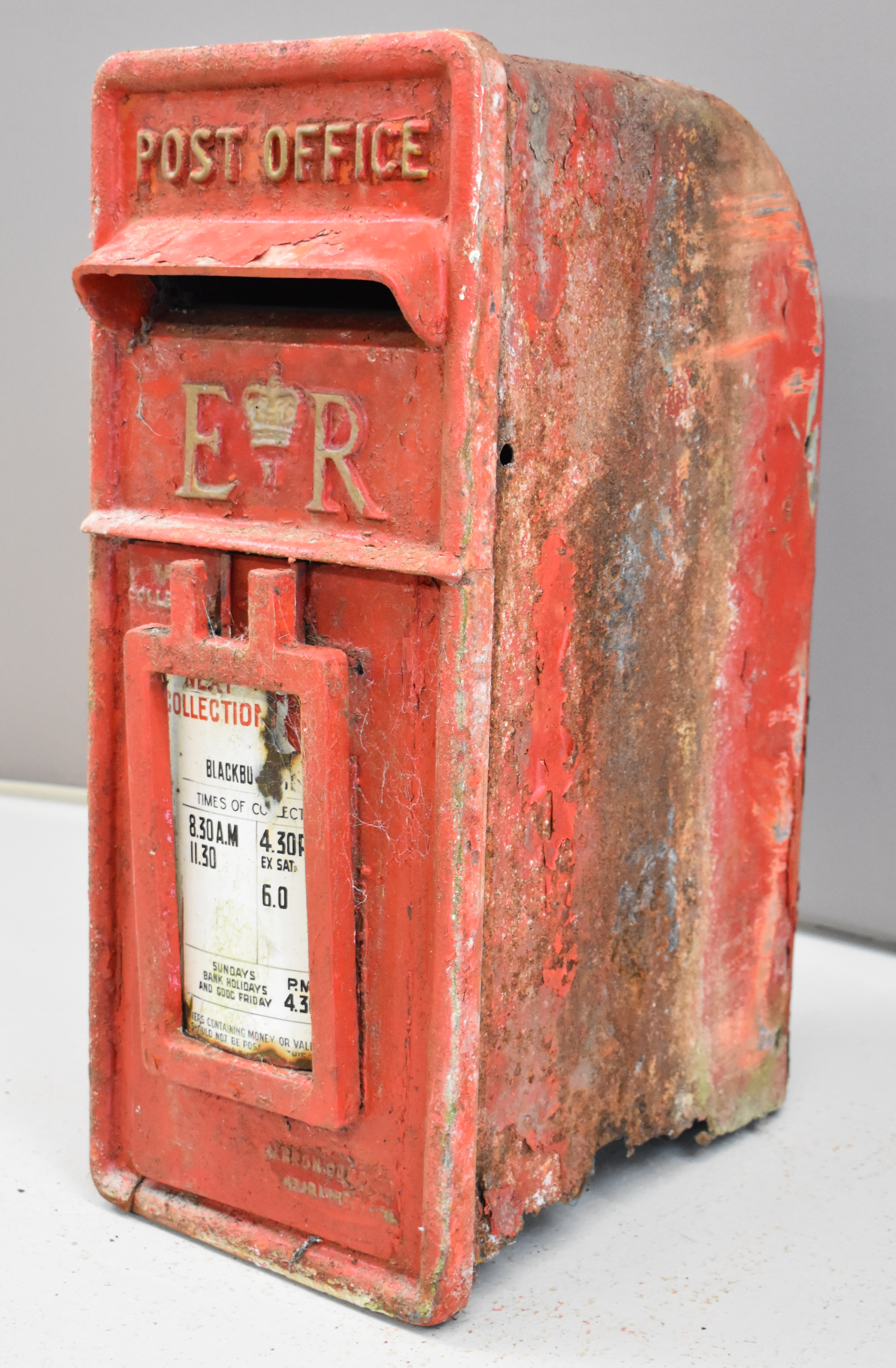 Elizabeth II cast iron and steel post box with enamel plate to front giving collection times, - Image 3 of 8