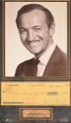 David Niven (British Hollywood) actor, signed cheque to Jenny Lennell dated Feb 19 59, in framed