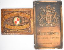 Vintage Provincial Insurance and Abbey National wall plaques, size of larger 59.5 x 35.5cm
