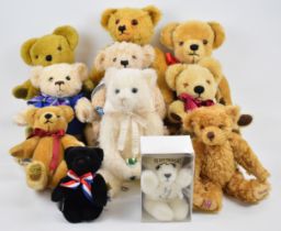 Eleven Merrythought Teddy bears including modern and vintage examples, tallest 50cm.