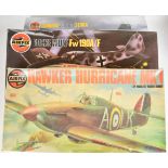 Three Airfix 1:24 scale plastic model aeroplane kits comprising Hawker Hurricane Mk1 14002, Focke