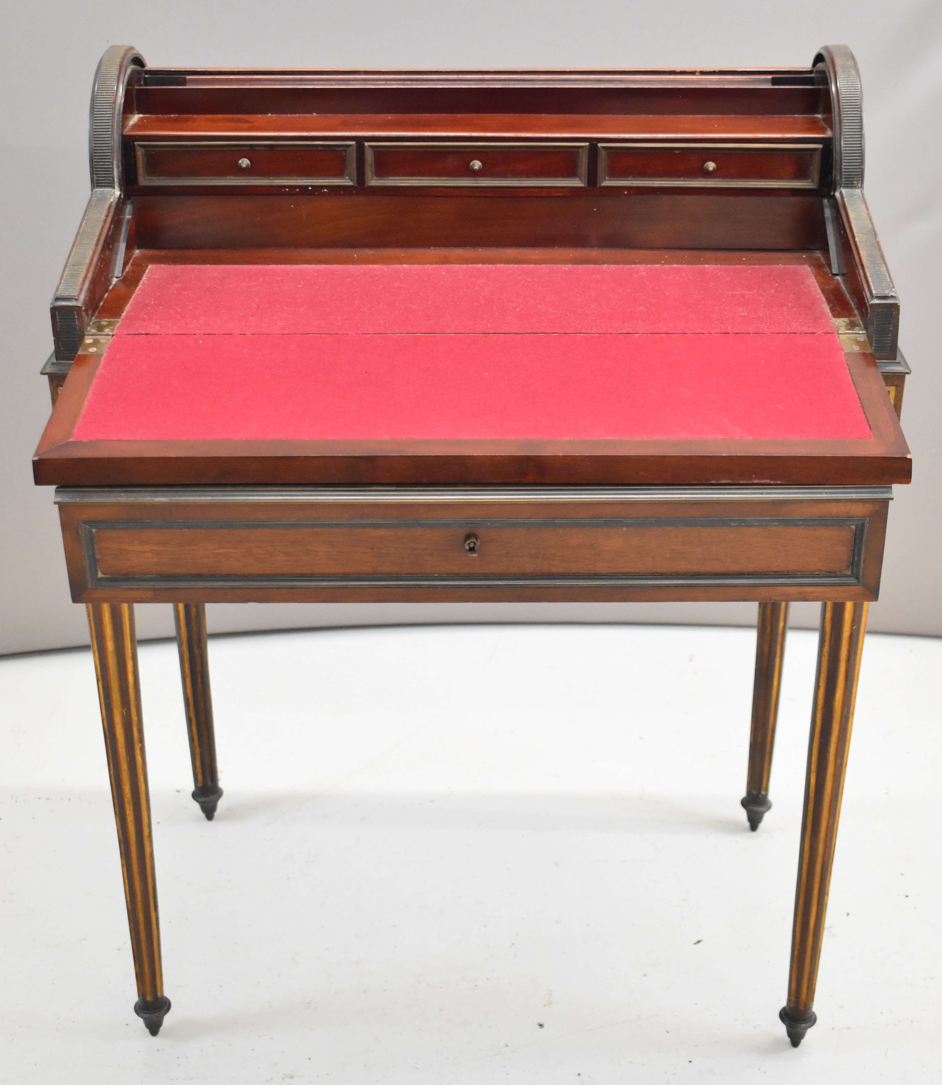 19th or early 20thC writing desk, the opening of the drawer causing the domed tambour top to - Image 4 of 4