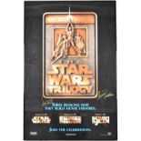 The Star Wars Trilogy (1997) film poster signed by cast members Mark Hamill and Carrie Fisher with