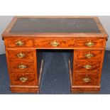 19th / 20thC mahogany leather inset twin pedestal desk of nine drawers, W107 x D60 x H74cm