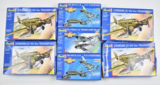 Seven Airfix 1:72 scale plastic model aircraft including Junkers JU-52/3m Transport 04305. Fw 190A-8