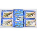 Seven Airfix 1:72 scale plastic model aircraft including Junkers JU-52/3m Transport 04305. Fw 190A-8