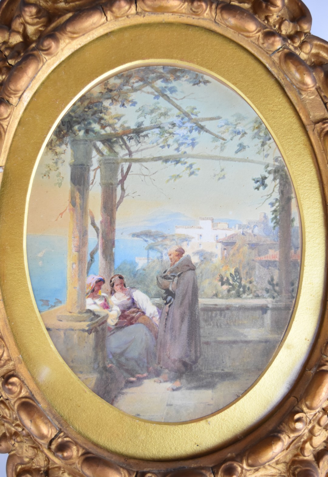 Thomas Miles Richardson (1784-1848) pair of oval watercolor landscapes, likely Italian or similar - Image 2 of 4