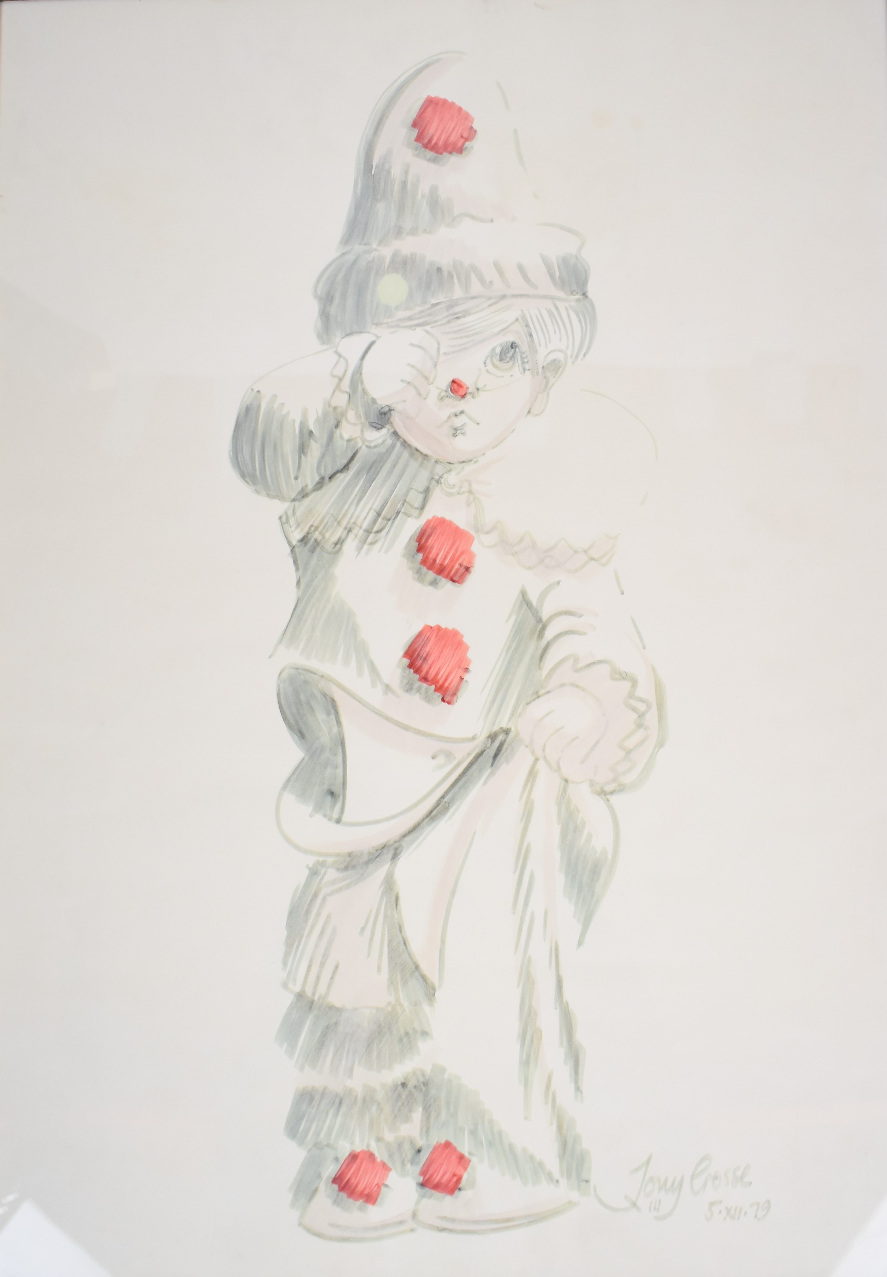 Tony Crosse (modern British) novelty felt pen or similar study of a young boy dressed as a clown, - Image 2 of 4