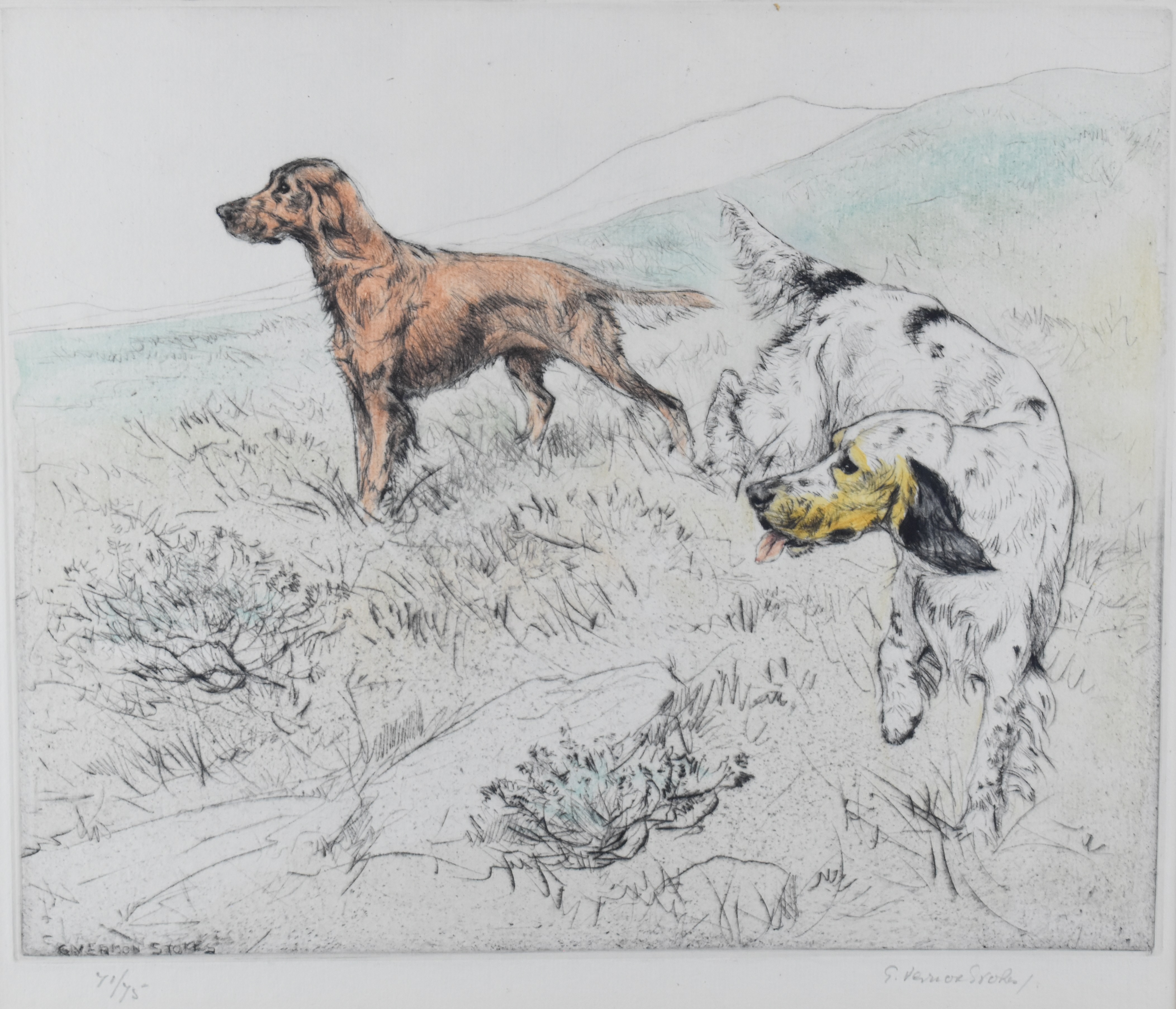 George Vernon Stokes (British 1873-1954), signed limited edition (71/75) coloured etching of two
