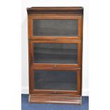 Gumm Globe Wernicke style three section stacking bookcase with glazed up and over doors, W66 x D31 x