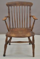 19thC elm seated armchair